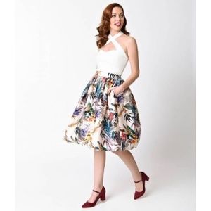 Unique Vintage Cream Floral Full Circle Skirt NWT